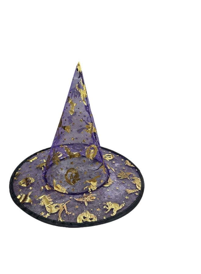 Halloween Ball Party Hats: Witch Hat, Wizard Hat, Veil Hat, Printed Pumpkin Hat, Black Pointed Hat - Image 1