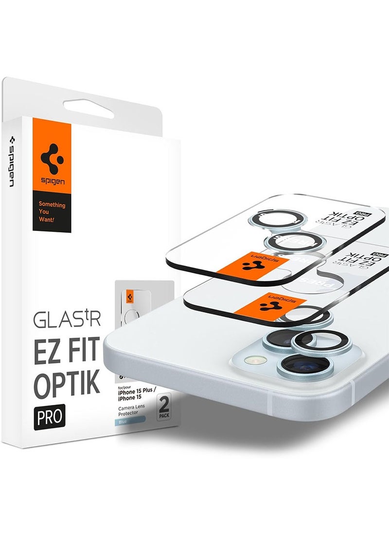 Spigen Glastr Ez Fit Optik PRO for iPhone 15 Plus, iPhone 15, iPhone 14 Plus and iPhone 14 Camera Lens Screen Protector - Blue [2 Pack]  - Image 1