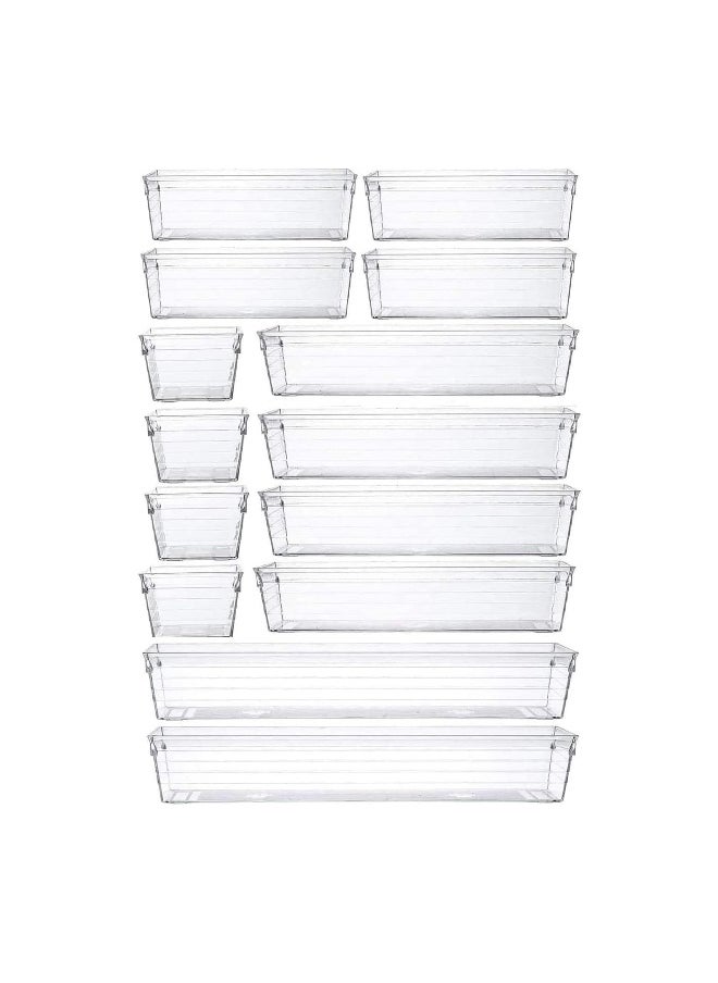 sulfar - 14pcs Clear Plastic Drawer Organizer Tray for Makeup, Kitchen Utensils, Jewelries and Gadgets (Transparent) - Image 1