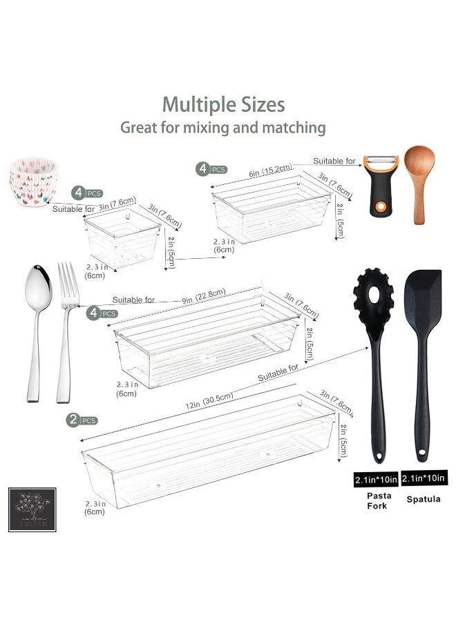 sulfar - 14pcs Clear Plastic Drawer Organizer Tray for Makeup, Kitchen Utensils, Jewelries and Gadgets (Transparent) - Image 1