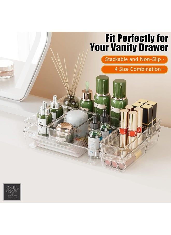 sulfar - 14pcs Clear Plastic Drawer Organizer Tray for Makeup, Kitchen Utensils, Jewelries and Gadgets (Transparent) - Image 1