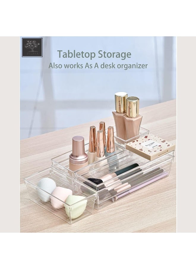 sulfar - 14pcs Clear Plastic Drawer Organizer Tray for Makeup, Kitchen Utensils, Jewelries and Gadgets (Transparent) - Image 1
