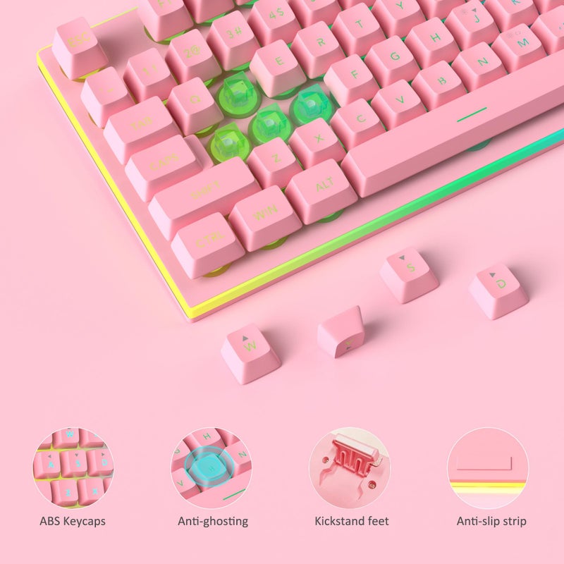 MageGee GT838 Gaming Keyboard and Mouse Combo, 104 Keys RGB Backlit Quiet Wired Keyboards for Laptop PC MAC, with Number Pad, Metal Panel, Anti-Ghosting, Pink - Image 5