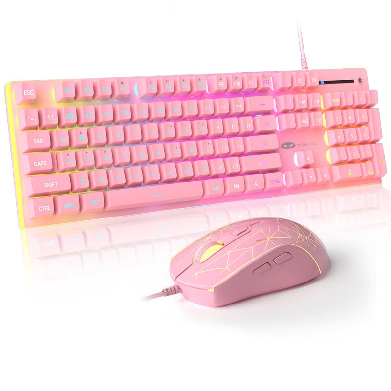 MageGee GT838 Gaming Keyboard and Mouse Combo, 104 Keys RGB Backlit Quiet Wired Keyboards for Laptop PC MAC, with Number Pad, Metal Panel, Anti-Ghosting, Pink - Image 1