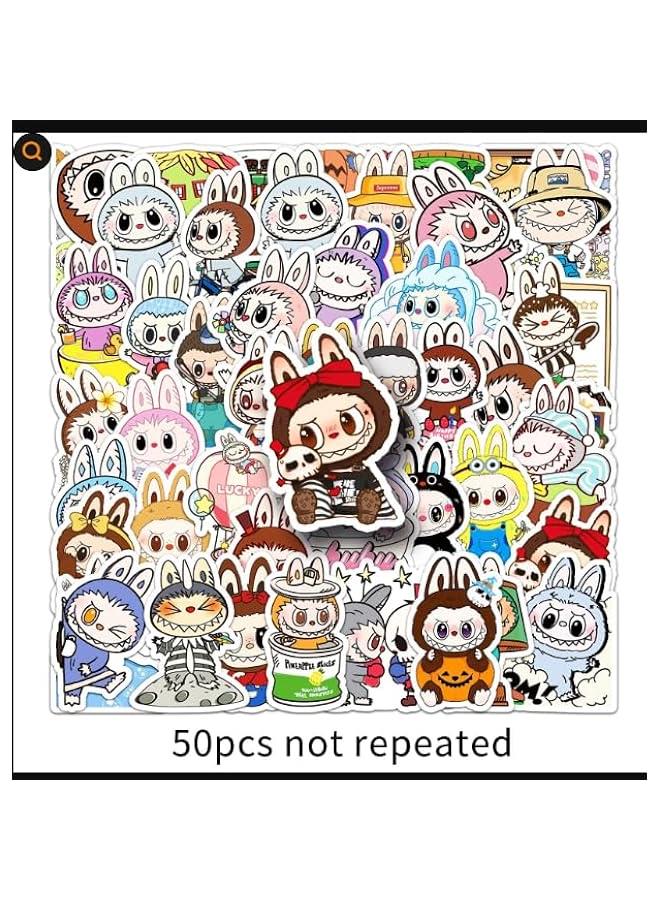 Arabest 50pcs Labubu Cartoon Stickers for Teen Water Bottle, Cool Terror Labubu Waterproof Vinyl Decal for Kids Adult Girl Laptop Skateboard Phone Guitar Travel  - Image 3