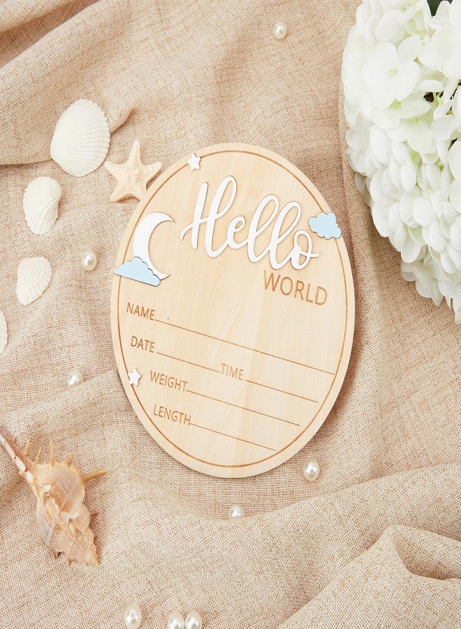 HASSLICKIT Wooden Hello World Newborn Sign, 5.9 Inch Baby Birth Announcement Board with Star Moon Cloud Design, 3D Hello & Engraved World, Birth Stats Keepsake for Hospital Photos & Nursery Decor - Image 4