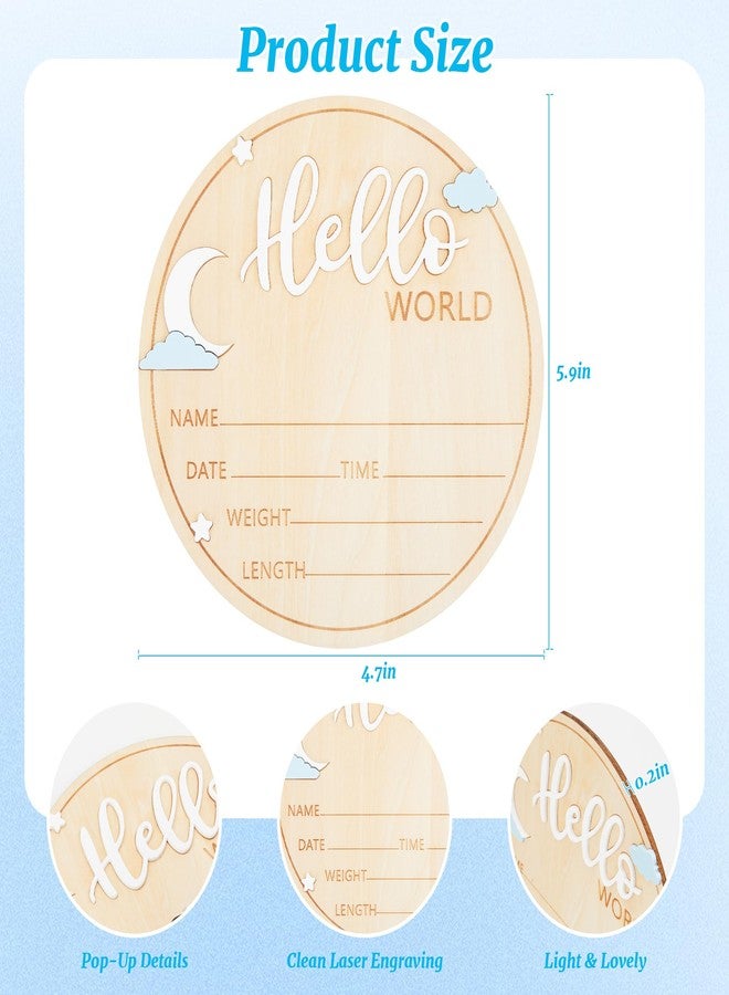 HASSLICKIT Wooden Hello World Newborn Sign, 5.9 Inch Baby Birth Announcement Board with Star Moon Cloud Design, 3D Hello & Engraved World, Birth Stats Keepsake for Hospital Photos & Nursery Decor - Image 3