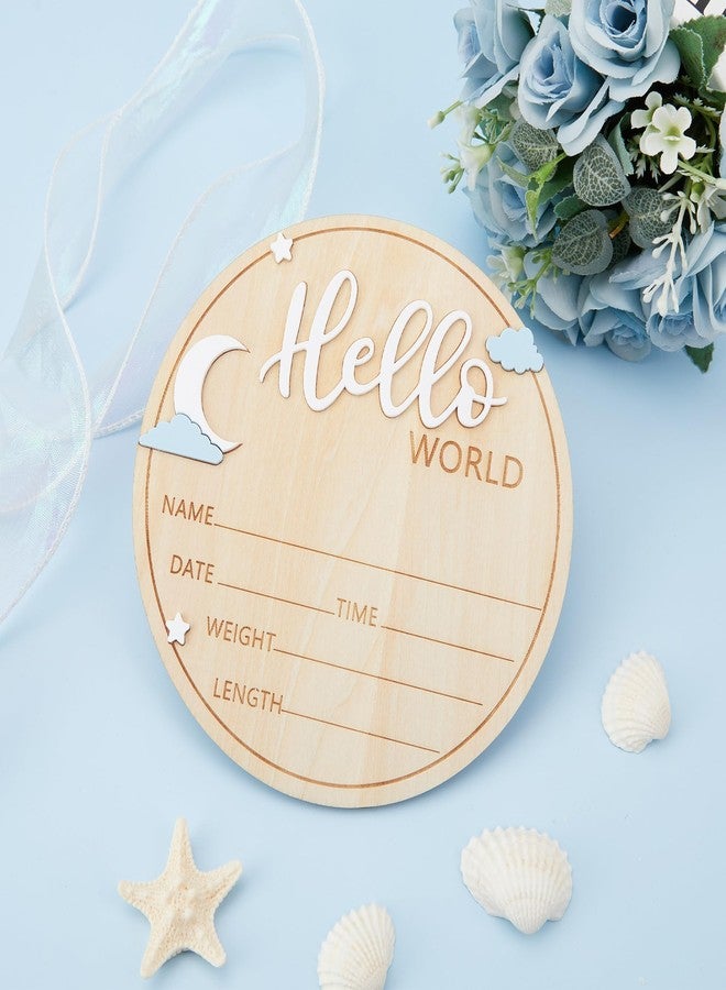 HASSLICKIT Wooden Hello World Newborn Sign, 5.9 Inch Baby Birth Announcement Board with Star Moon Cloud Design, 3D Hello & Engraved World, Birth Stats Keepsake for Hospital Photos & Nursery Decor - Image 2