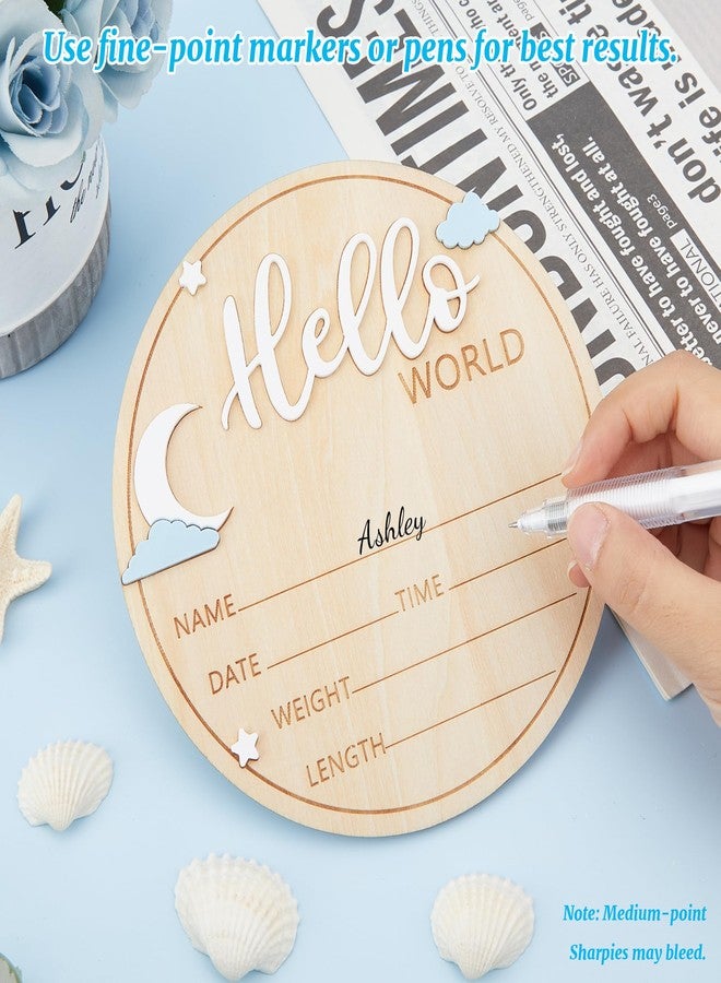 HASSLICKIT Wooden Hello World Newborn Sign, 5.9 Inch Baby Birth Announcement Board with Star Moon Cloud Design, 3D Hello & Engraved World, Birth Stats Keepsake for Hospital Photos & Nursery Decor - Image 5