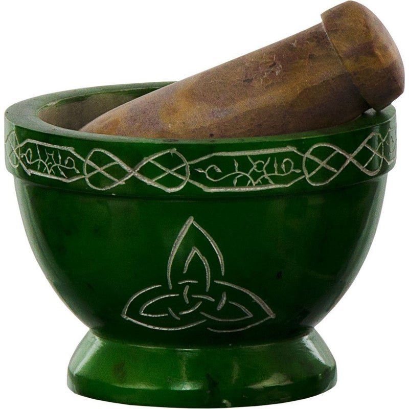 Reaowazo The New Age Source Soapstone Mortar  Pestle Triquetra Green Each