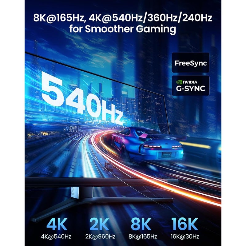 54Gbps Displayport 2.1 Cable [VESA Certified], 8K@120Hz, 4K@540Hz, HDR10, G-Sync and FreeSync, DSC 1.2a, DP 2.1 Cable for 540Hz 360Hz 240Hz 144Hz Gaming Monitor, PC, Graphics Card - Image 4