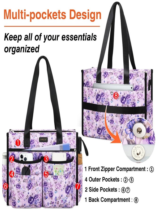 ITIEZY Utility Tote Bag, Large Tote Bag with 18 Exterior & Interior Pocket, Top Zipper Closure Teacher Bag with Compartment for Women Work College - Image 4