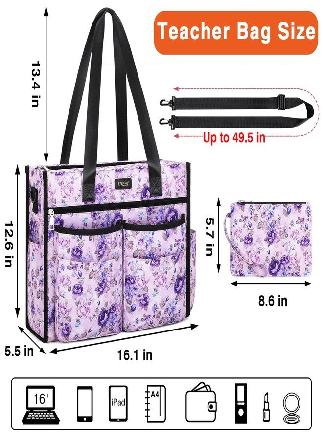 ITIEZY Utility Tote Bag, Large Tote Bag with 18 Exterior & Interior Pocket, Top Zipper Closure Teacher Bag with Compartment for Women Work College - Image 2