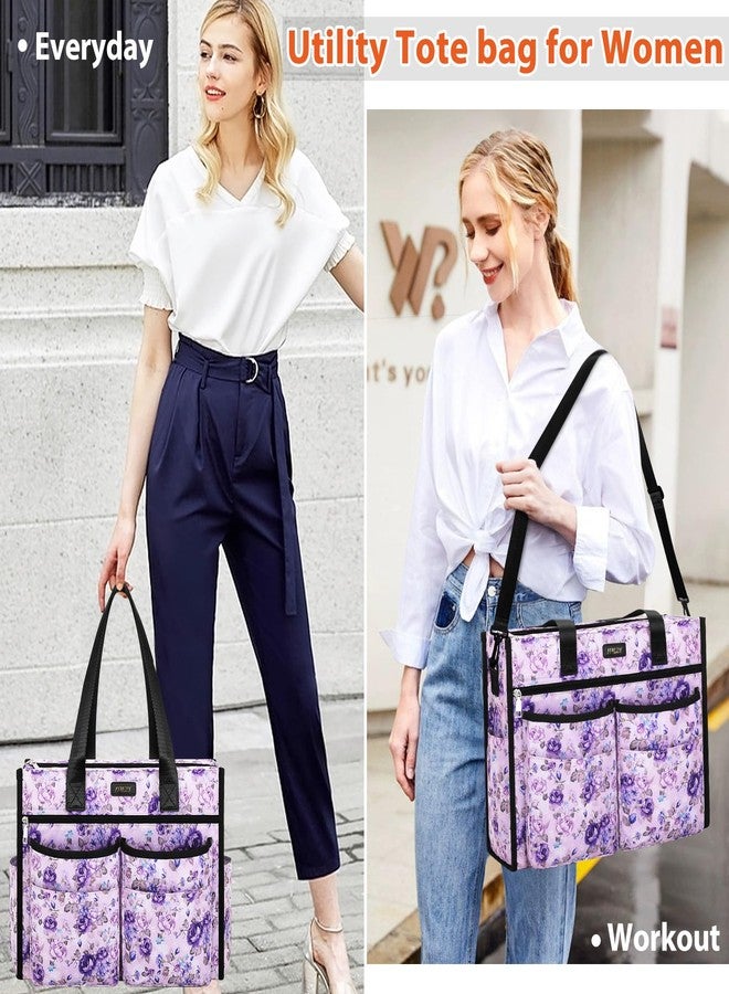 ITIEZY Utility Tote Bag, Large Tote Bag with 18 Exterior & Interior Pocket, Top Zipper Closure Teacher Bag with Compartment for Women Work College - Image 3