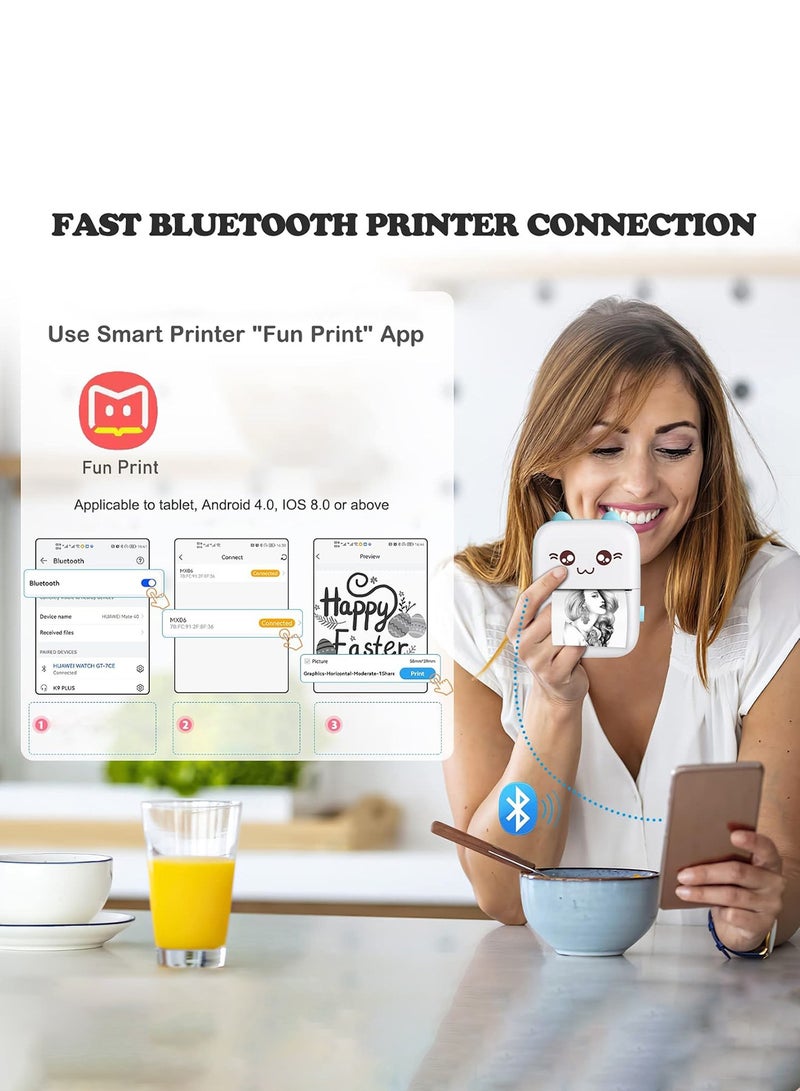 Mini Printer Cute Cartoon Set Portable Thermal Printer Mini Photo Printer Portable Inkless Printer - Image 3