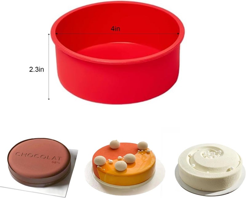 saphe 4 Inch Cake Pans- Non-Stick Round cake Pans, Silicone Cake Molds for Smash Cakes, Layer Cakes, Cheese Caks, Chocolate Cakes, 4 packs (4inch+4packs) - Image 3