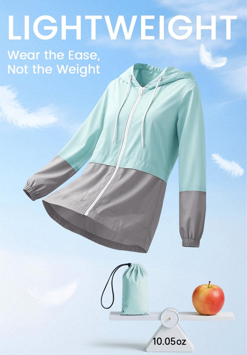 Zando Womens Rain Jacket with Hood - Packable Raincoat for Women Lightweight Rain Jacket Women Waterproof Windproof Windbreaker for Outdoor Travel Hiking Commute Walk Gifts Mint Green L - Image 3