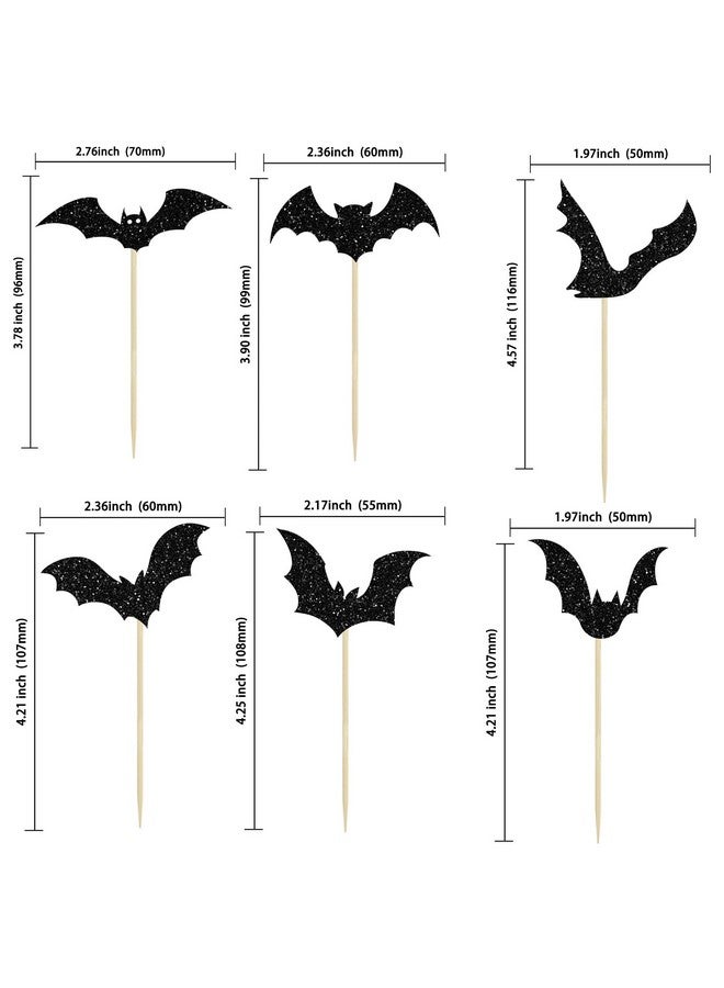 Ephlyn 24Pcs Halloween Bat Cupcake Toppers Black Glitter Bat Halloween Cupcake Pick Decorations for Halloween Theme Baby Shower Kids Birthday Party Cake Decorations Supplies - Image 2