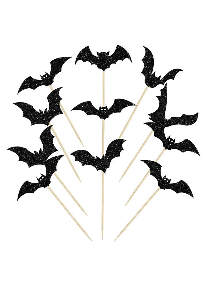 Ephlyn 24Pcs Halloween Bat Cupcake Toppers Black Glitter Bat Halloween Cupcake Pick Decorations for Halloween Theme Baby Shower Kids Birthday Party Cake Decorations Supplies - Image 3