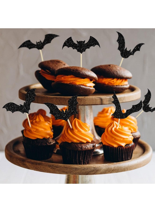 Ephlyn 24Pcs Halloween Bat Cupcake Toppers Black Glitter Bat Halloween Cupcake Pick Decorations for Halloween Theme Baby Shower Kids Birthday Party Cake Decorations Supplies - Image 4