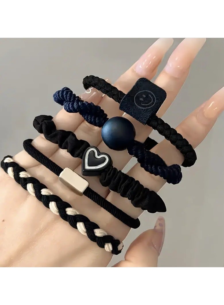 Goolsky 5pcs Elastic Hair Loops Love Heart Decorative Hair Ties Smile Face Hair Rope Elegant Hair Accessories For Women And daily uses - Image 4