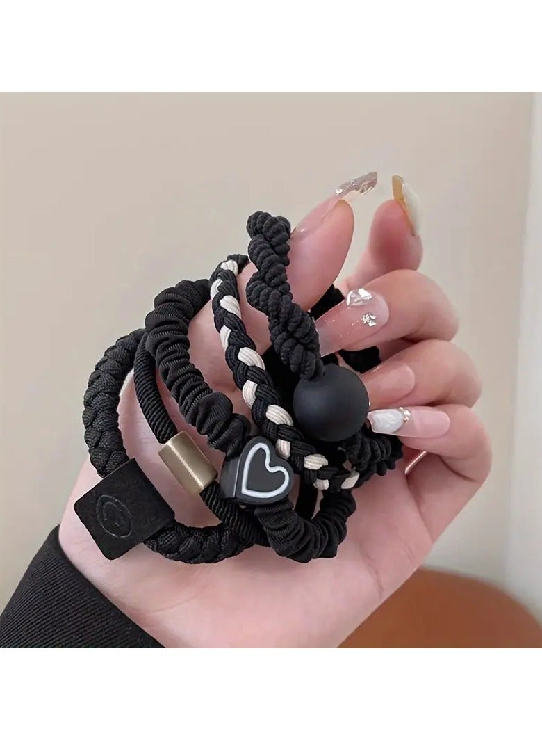 Goolsky 5pcs Elastic Hair Loops Love Heart Decorative Hair Ties Smile Face Hair Rope Elegant Hair Accessories For Women And daily uses - Image 5