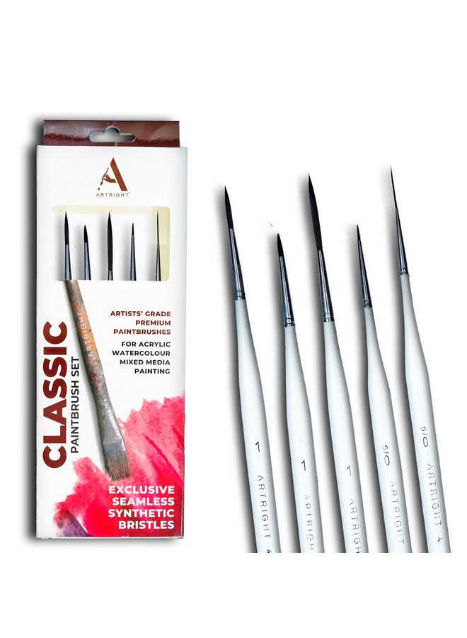 ArtRight Wood Professional Artist Detailing synthetic Brush Set 5 Pcs - 3 Fine Liner Brushes of sizes #00000 & 2 Precision Brushes of #1 for Miniature, Nail Art, Model Painting - Image 2