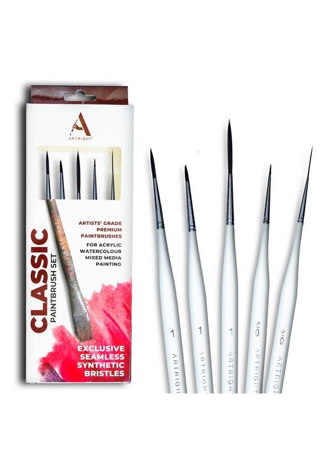 ArtRight Wood Professional Artist Detailing synthetic Brush Set 5 Pcs - 3 Fine Liner Brushes of sizes #00000 & 2 Precision Brushes of #1 for Miniature, Nail Art, Model Painting - Image 1