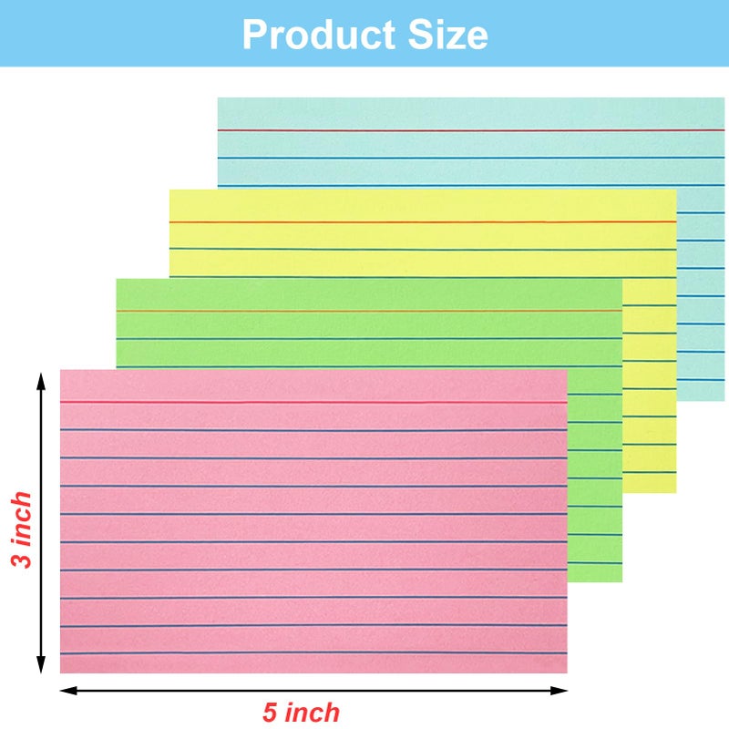 Yopohor 200 Sheets Colored Index Cards 3x5 Ruled, Thick Flash Cards for Studying, 3x5 Note Cards with Lined Plain Sides, Colorful Notecards Flashcards for School Office Home (4 Colors, 50 Sheets per Color) - Image 2