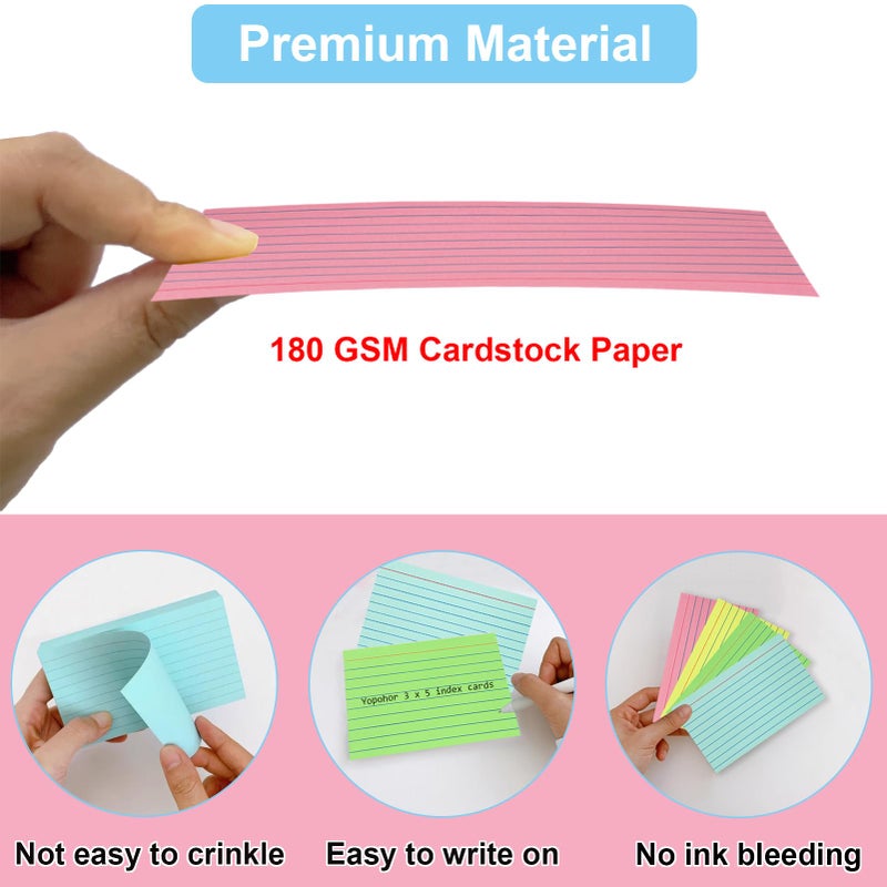 Yopohor 200 Sheets Colored Index Cards 3x5 Ruled, Thick Flash Cards for Studying, 3x5 Note Cards with Lined Plain Sides, Colorful Notecards Flashcards for School Office Home (4 Colors, 50 Sheets per Color) - Image 4