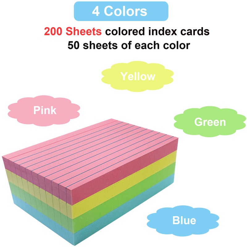 Yopohor 200 Sheets Colored Index Cards 3x5 Ruled, Thick Flash Cards for Studying, 3x5 Note Cards with Lined Plain Sides, Colorful Notecards Flashcards for School Office Home (4 Colors, 50 Sheets per Color) - Image 3