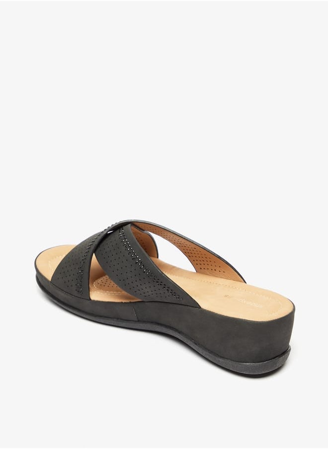 shoexpress - Women Perforated Slip-On Cross Strap Slide Sandals - Image 1