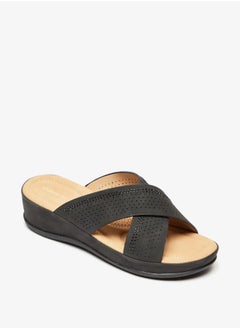 Women Perforated Slip-On Cross Strap Slide Sandals