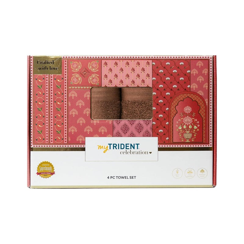 MYTRIDENT Celebration Towels for Bath Large Size, 4 PC Towel Set, 1 Bath, 1 Small Bath, 2 Hand, Cafe Noir - Image 2
