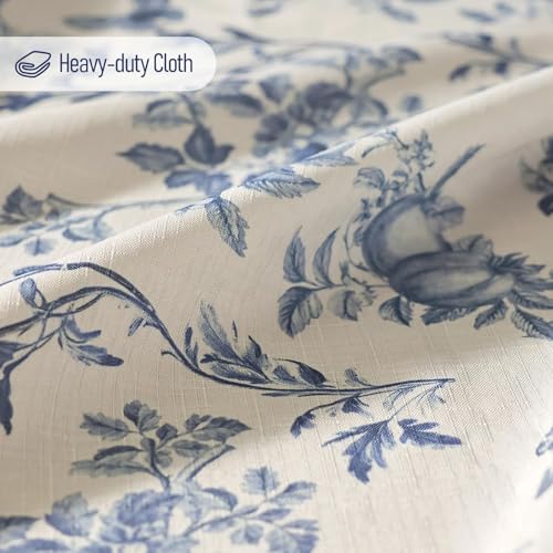 Treory Blue Floral Shower Curtain, Linen Texture Cottage Core Toile Bathroom Curtain with Birds & Fruit Pattern, Vintage French Country Style, Waterproof Cloth with Metal Hooks, 72" W x 72" L - Image 2