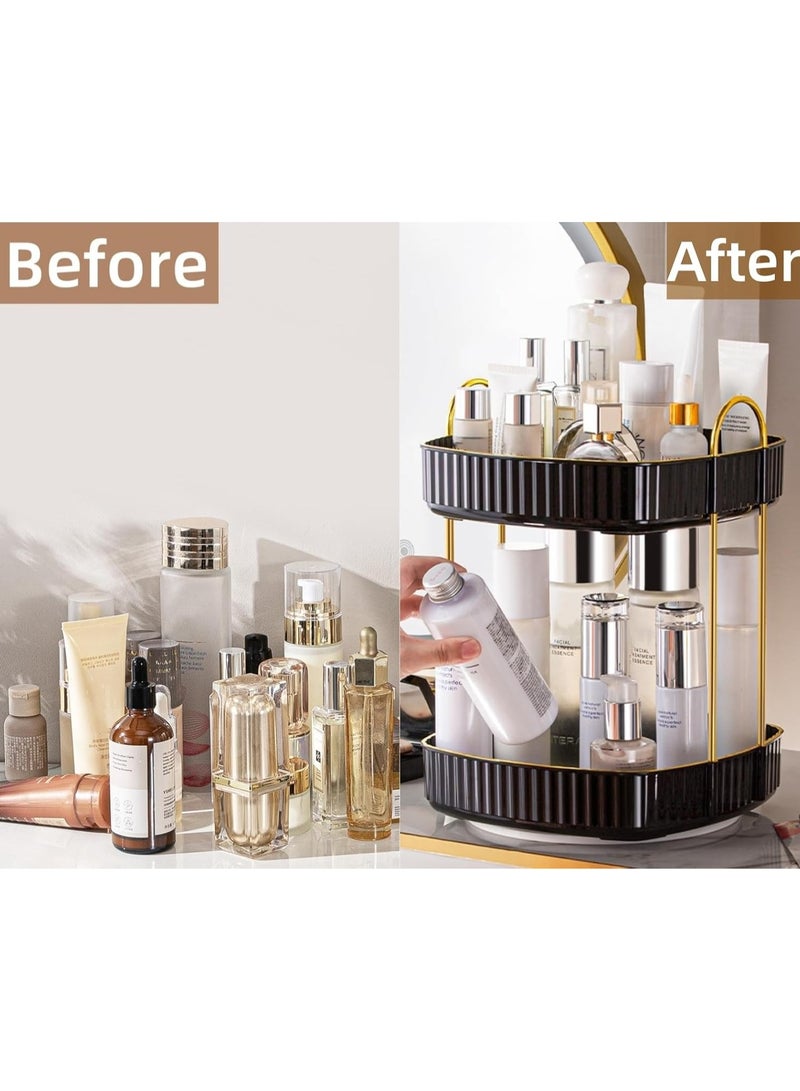 360° Rotating Makeup Organizer, Spinning Bathroom Organizer Countertop, Large Capacity Cosmetics Skincare Organizer for Bathroom Vanity Dresser Table (Black, 2 Tiers) - Image 4