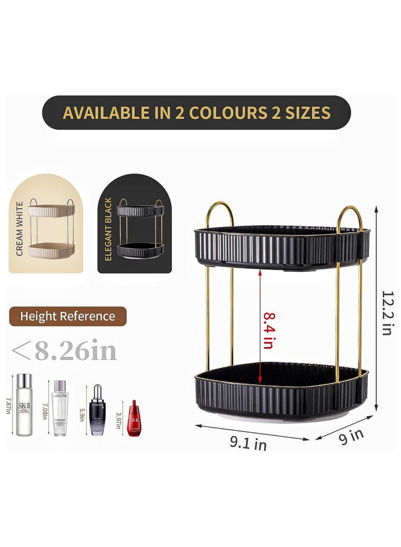 360° Rotating Makeup Organizer, Spinning Bathroom Organizer Countertop, Large Capacity Cosmetics Skincare Organizer for Bathroom Vanity Dresser Table (Black, 2 Tiers) - Image 5