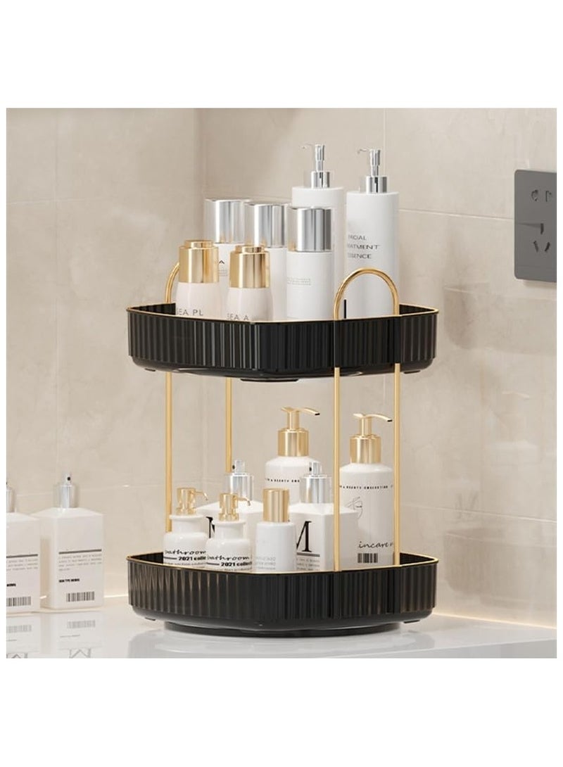 360° Rotating Makeup Organizer, Spinning Bathroom Organizer Countertop, Large Capacity Cosmetics Skincare Organizer for Bathroom Vanity Dresser Table (Black, 2 Tiers) - Image 3