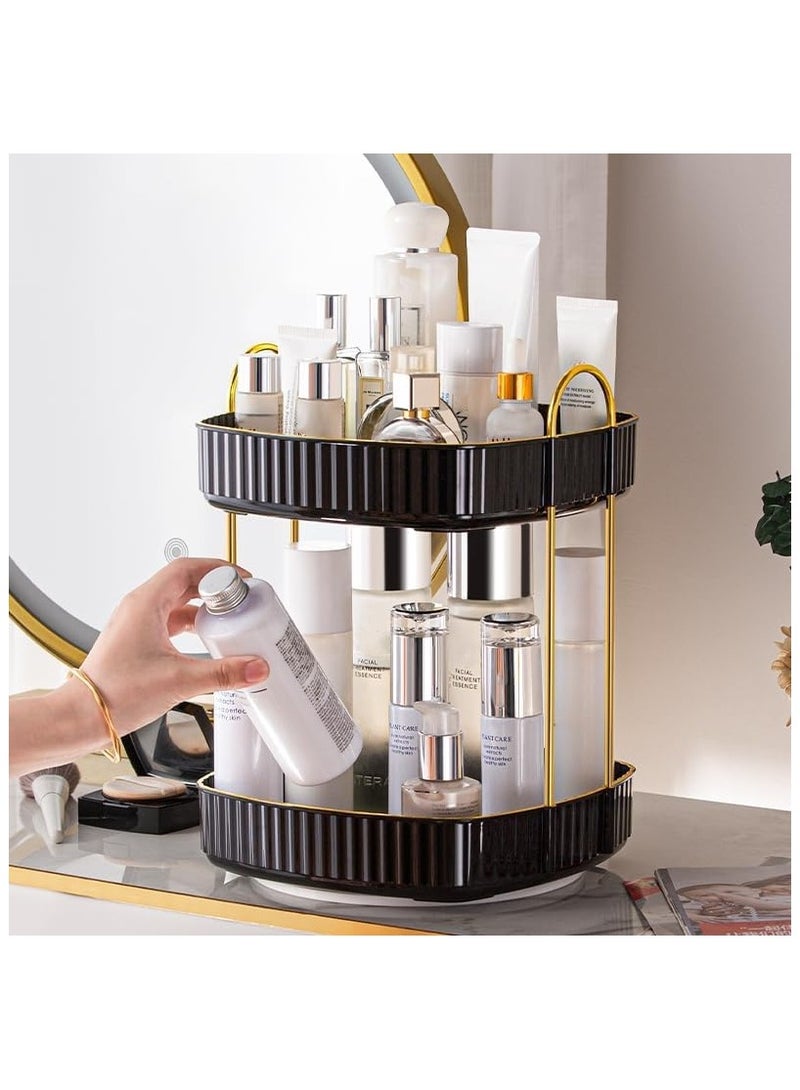 360° Rotating Makeup Organizer, Spinning Bathroom Organizer Countertop, Large Capacity Cosmetics Skincare Organizer for Bathroom Vanity Dresser Table (Black, 2 Tiers) - Image 1