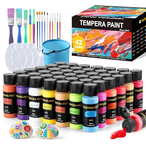 TMOL Washable Paint for Kids 42 ColorsNonToxic Safe Washable for Toddlers Tempera Paint with Brushes Palette Bucket School Project Art Supplies - Image 1