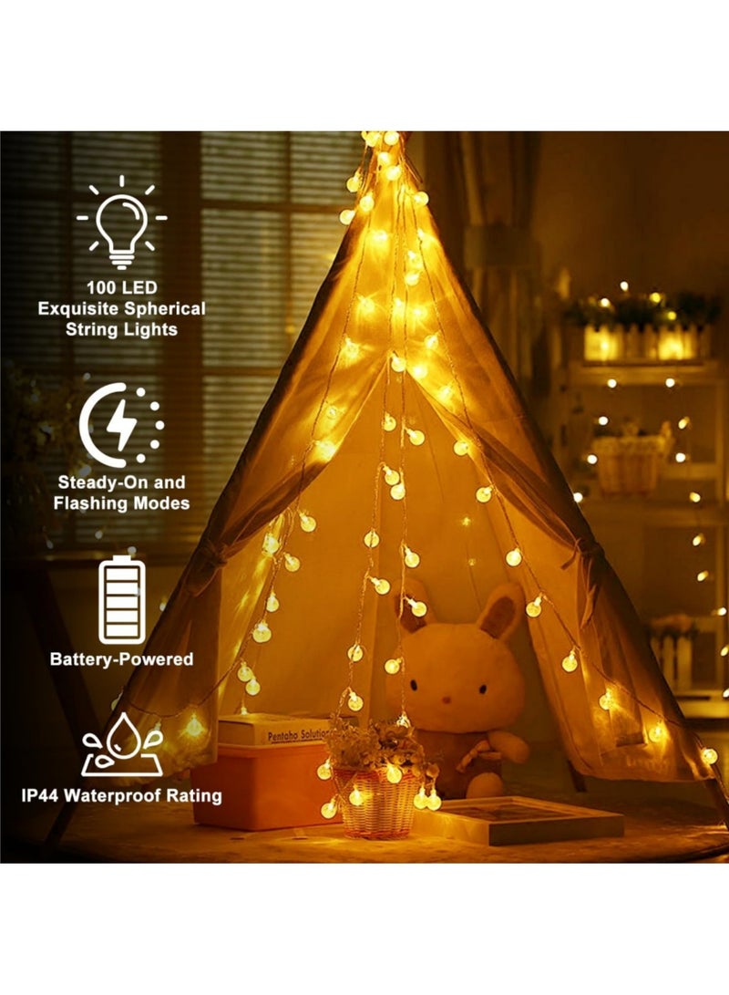 سايكفو 100 مصباح سلسلة LED، سلسلة ضوء كروية بطول 10 أمتار للاستخدام الداخلي والخارجي، تعمل بالبطارية، سلسلة ضوء خارجية معلقة مقاومة للماء لغرفة النوم، اصنعها بنفسك، الحفلات، الزفاف، ديكور العطلات، إلخ. - Image 2