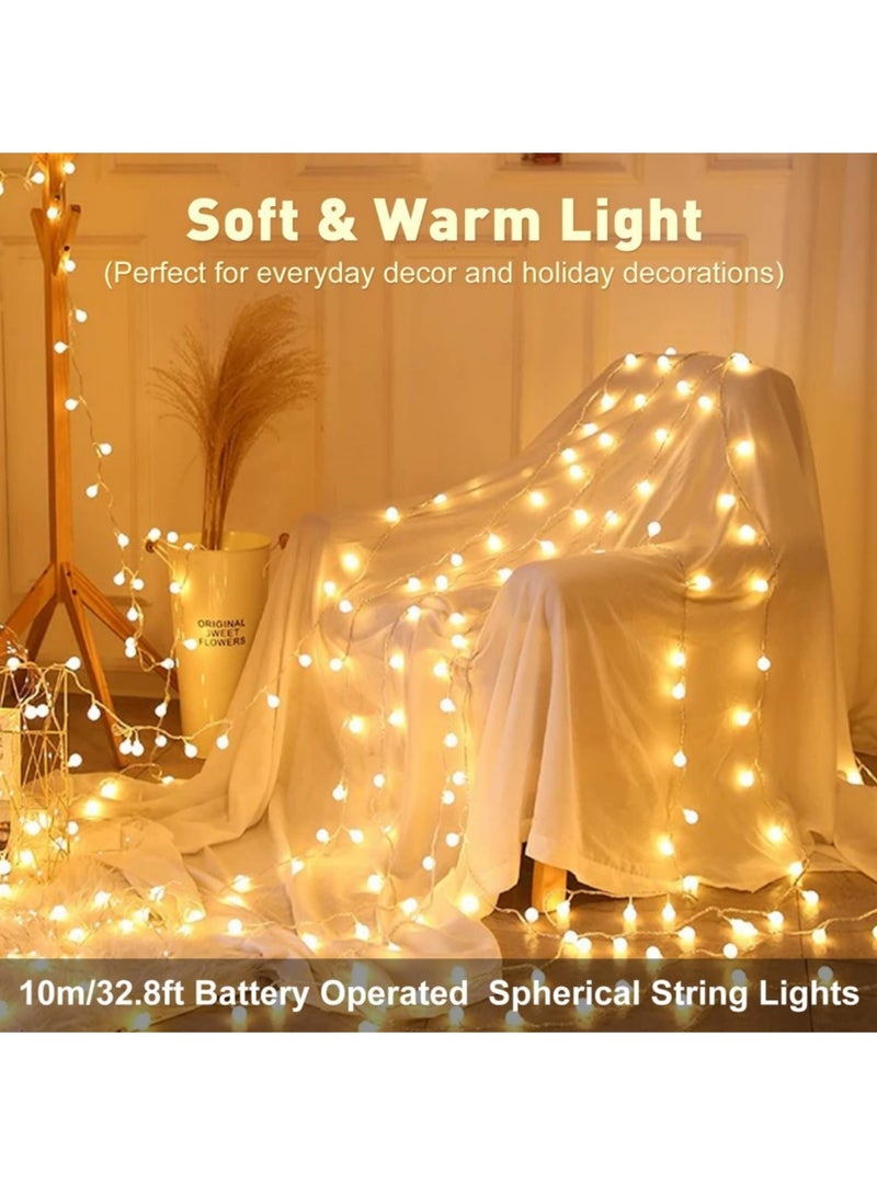 سايكفو 100 مصباح سلسلة LED، سلسلة ضوء كروية بطول 10 أمتار للاستخدام الداخلي والخارجي، تعمل بالبطارية، سلسلة ضوء خارجية معلقة مقاومة للماء لغرفة النوم، اصنعها بنفسك، الحفلات، الزفاف، ديكور العطلات، إلخ. - Image 5