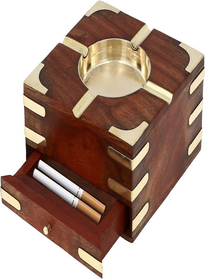 GURU JEE™ Handmade Indian Wooden Ashtray 4.5x4.5x2.25 Inch Indoor Outdoor Ashtrays With Storage Case Box Artisan Crafted Showpiece Gifts - Image 4
