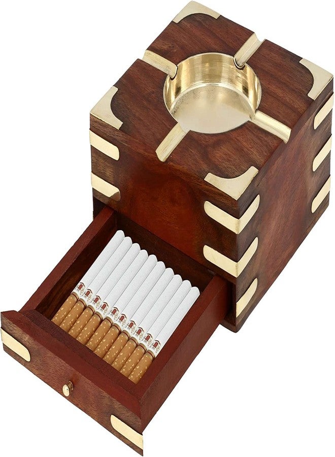 GURU JEE™ Handmade Indian Wooden Ashtray 4.5x4.5x2.25 Inch Indoor Outdoor Ashtrays With Storage Case Box Artisan Crafted Showpiece Gifts - Image 5
