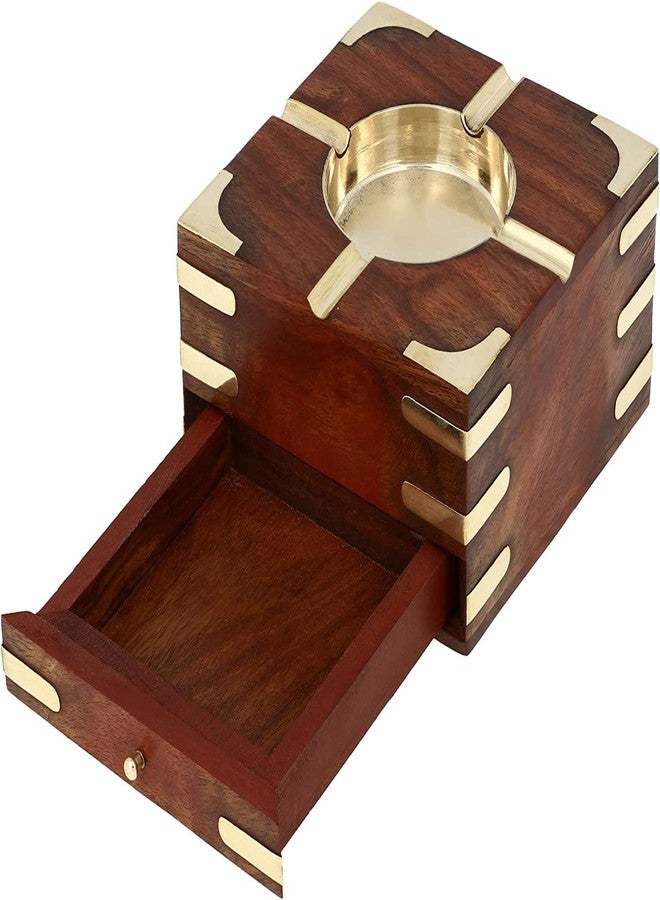 GURU JEE™ Handmade Indian Wooden Ashtray 4.5x4.5x2.25 Inch Indoor Outdoor Ashtrays With Storage Case Box Artisan Crafted Showpiece Gifts - Image 2