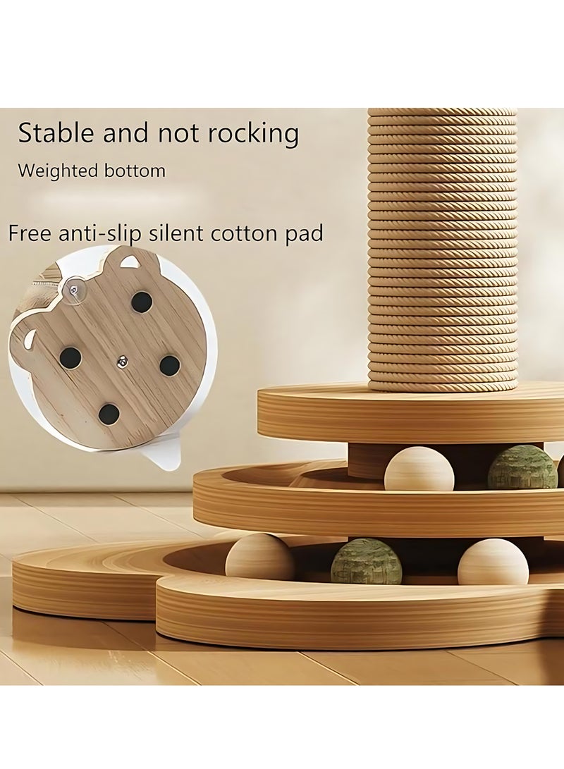 ALMiHomi 4-in-1 Wooden Cat Scratching Post with Sisal Rope, Interactive Ball Track & Feather Toy – Sturdy Indoor Cat Tree for Climbing, Scratching & Playtime – 50cm Tall - Image 4