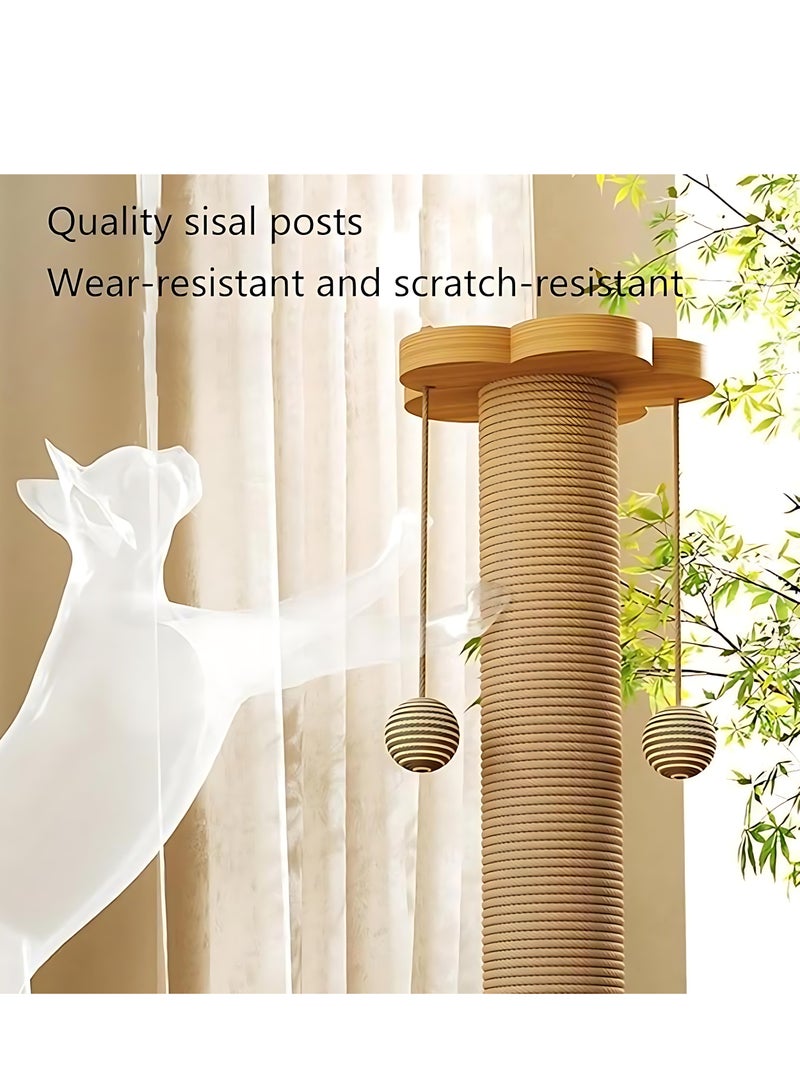 ALMiHomi 4-in-1 Wooden Cat Scratching Post with Sisal Rope, Interactive Ball Track & Feather Toy – Sturdy Indoor Cat Tree for Climbing, Scratching & Playtime – 50cm Tall - Image 2