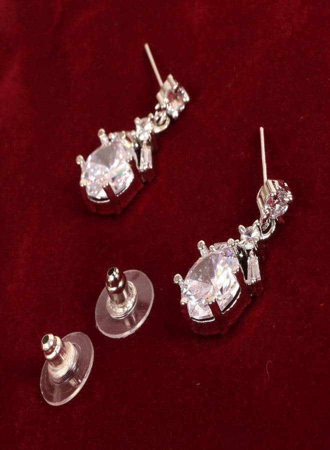 Touchstone NEW! Indian Bollywood Fashion Handcrafted Studded Diamond Look Cubic Zirconia CZs Round Baguette Designer Jewelry Dangling Earrings In Silver Tone For Women. - Image 4