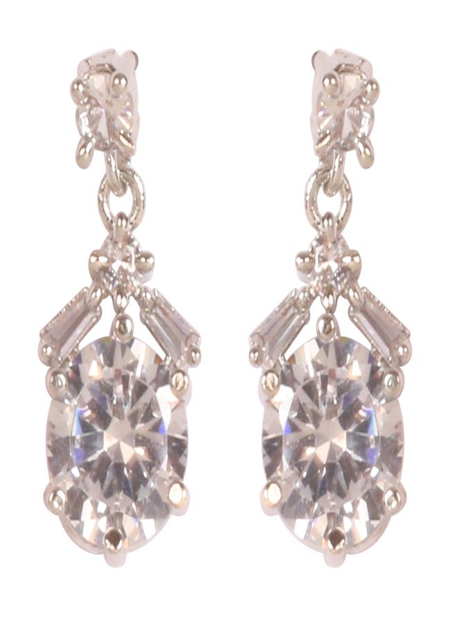 Touchstone NEW! Indian Bollywood Fashion Handcrafted Studded Diamond Look Cubic Zirconia CZs Round Baguette Designer Jewelry Dangling Earrings In Silver Tone For Women. - Image 1