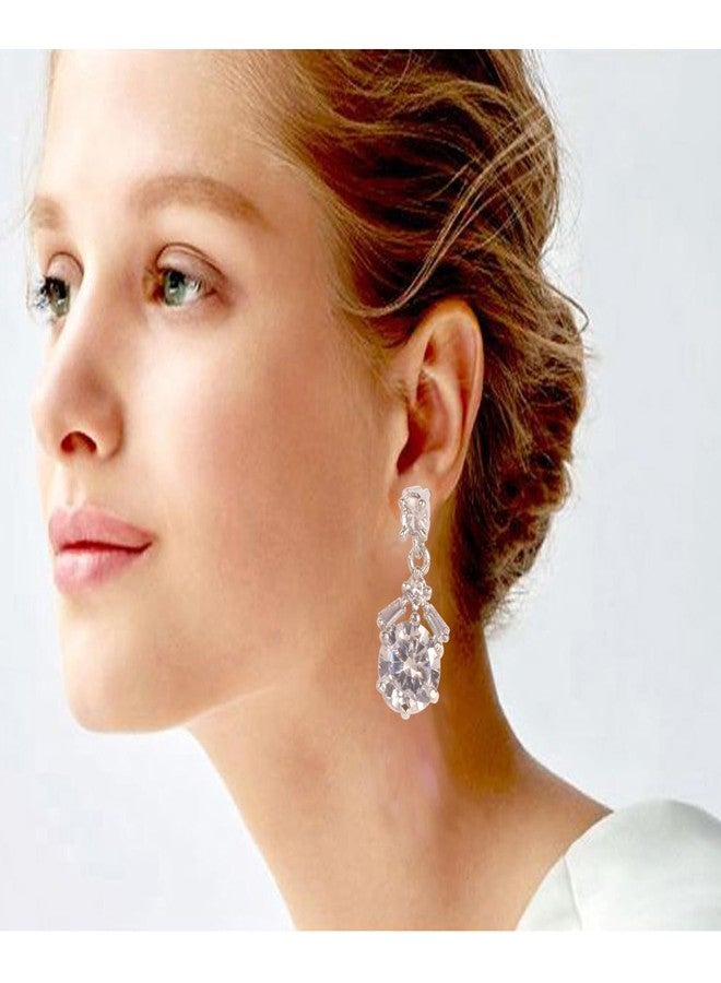 Touchstone NEW! Indian Bollywood Fashion Handcrafted Studded Diamond Look Cubic Zirconia CZs Round Baguette Designer Jewelry Dangling Earrings In Silver Tone For Women. - Image 2